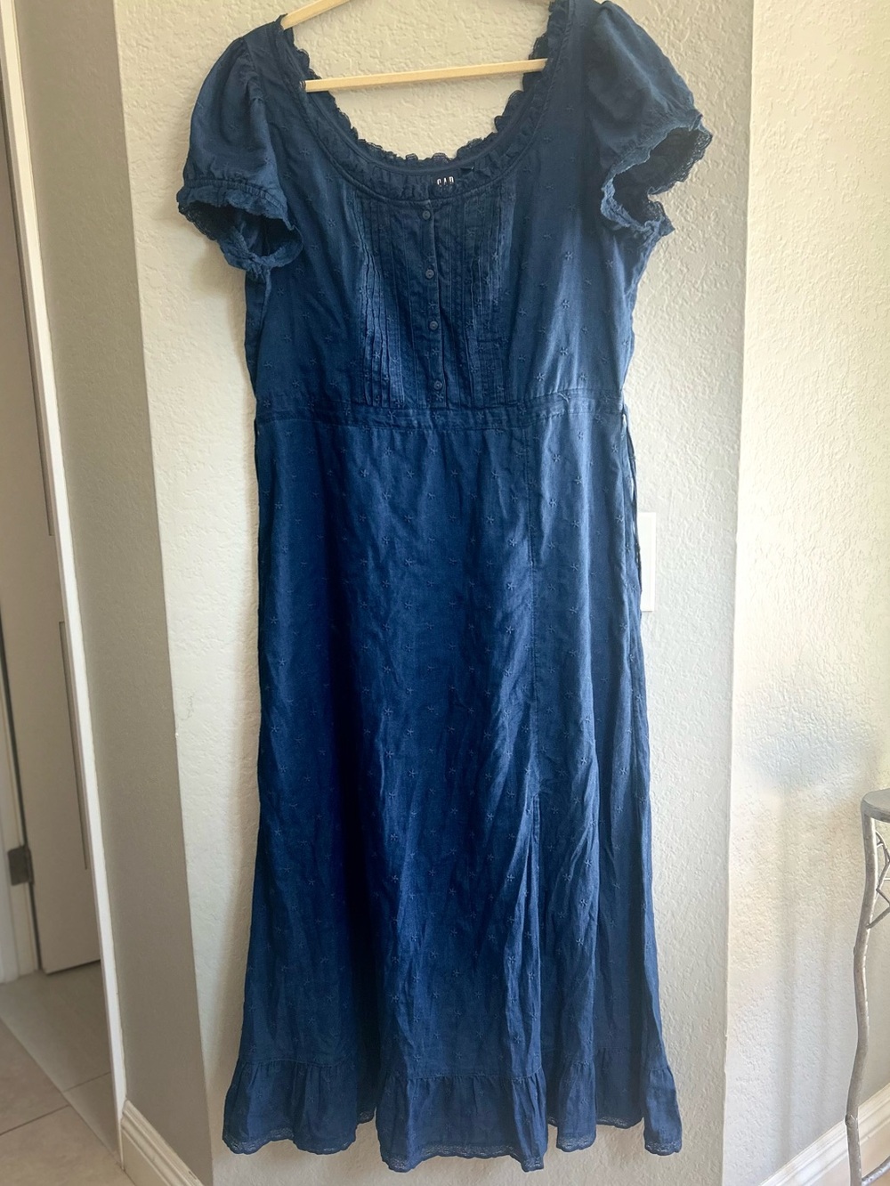 Gap Embroidered Puff-Sleeve Maxi Dress Indigo XL - Picture 4 of 12